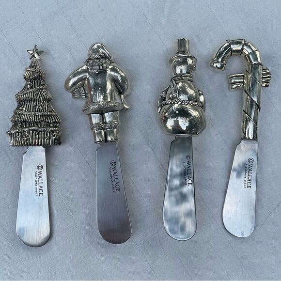 WALLACE silversmiths 4 Christmas spreaders Santa snowman candy cane tree - Picture 8 of 11